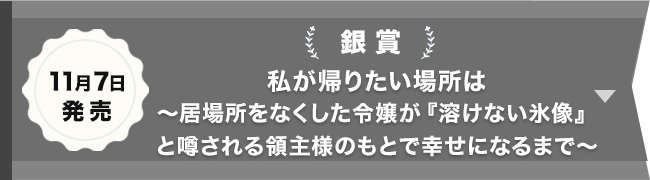 銀賞『私が帰りたい場所は ～居場所をなくした令嬢が『溶けない氷像』と噂される領主様のもとで幸せになるまで～』